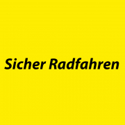 Titelmotiv unserer YouTube-Serie "Sicher Radfahren": Titel auf gelbem Hintergrund, oben rechts das Logo der Critical Mass Pforzheim. Das Logo zeigt eine Frauenfigur, die mit beiden Armen ein umgekehrtes Fahrrad nach oben über den Kopf streckt.