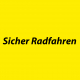 Titelmotiv unserer YouTube-Serie "Sicher Radfahren": Titel auf gelbem Hintergrund, oben rechts das Logo der Critical Mass Pforzheim. Das Logo zeigt eine Frauenfigur, die mit beiden Armen ein umgekehrtes Fahrrad nach oben über den Kopf streckt.