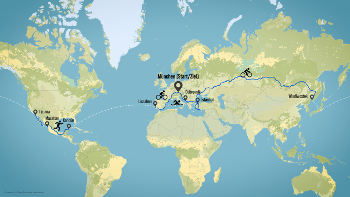 Route des Welt-Triathlons von Jonas Deichmann