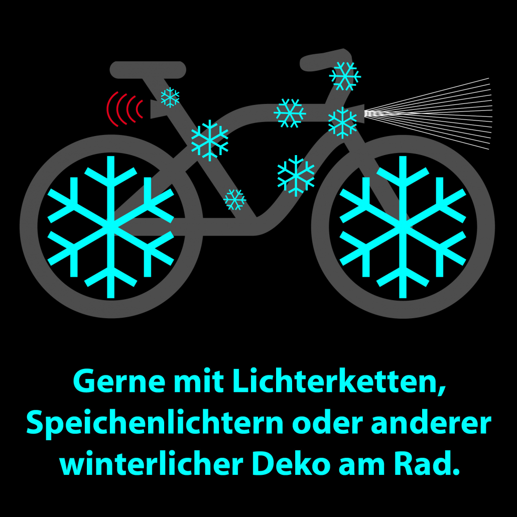 Sharepic-Aufruf für gut sichtbare Fahrräder mit Lichterketten, Speichenlichtern oder anderer winterlicher Deko