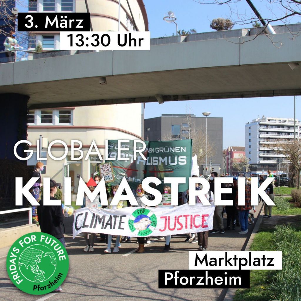 Sharepic für den Globalen Klimastreik am 03.03.2023 in Pforzheim