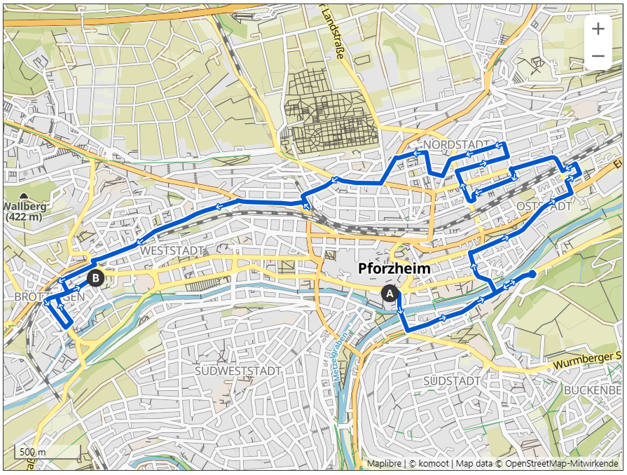 Streckenkarte der Critical Mass Pforzheim am 26.05.2023