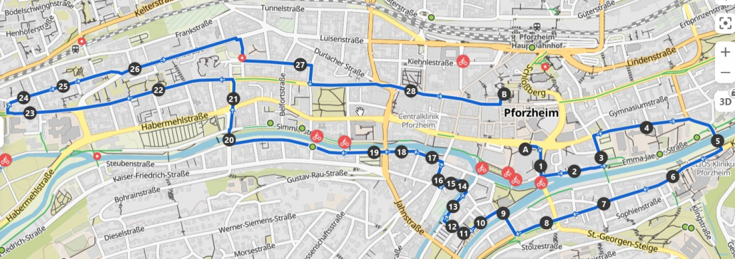 Route der Kidical Mass Pforzheim am 23.09.2023