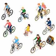 Ilustrationen von Radfahrenden unterschiedlichen Alters und Geschlechts