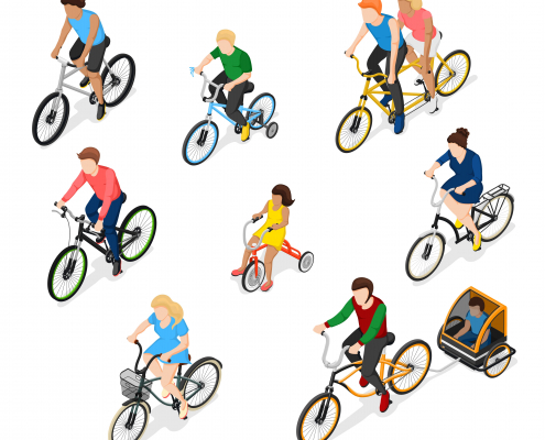 Ilustrationen von Radfahrenden unterschiedlichen Alters und Geschlechts