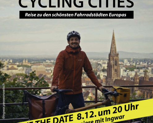 Sharepic für die Filmpremiere von "Cycling Cities" von und mit Ingwar Perowanowitsch am 08.12.2025 im Kommunalen Kino Pforzheim