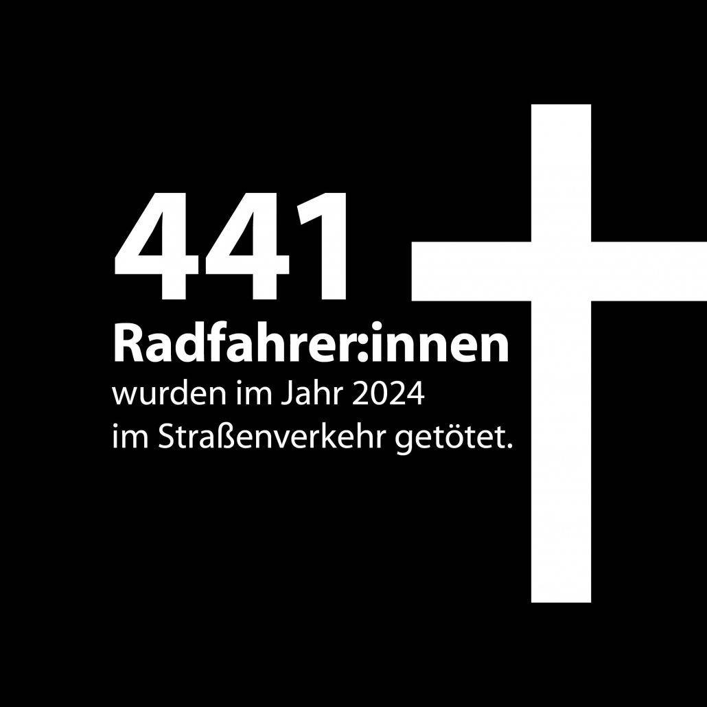 Sharepic mit Botschaft "441 Radfahrer:innen wurden im Jahr 2024 im Straßenverkehr getötet."