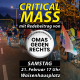Sharepic für die Critical Mass Pforzheim am 21.02.2026 mit Redebeitrag der Omas gegen Rechts Pforzheim Enzkreis. Das Hintergrundbild zeigt von hinten eine große Gruppe Radfahrender abends auf einer Hauptstraße.