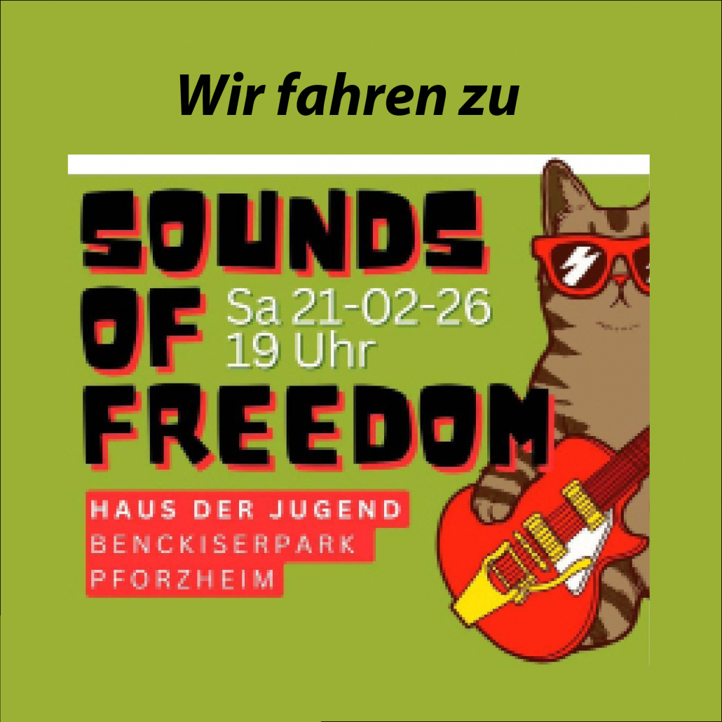 Sharepic für die Critical Mass Pforzheim am 21.02.2026 mit mit Ziel beim Konzert SOUNDS OF FREEDOM im Haus der Jugend