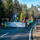 Blick auf die Spitze der Gedenkfahrt mit Banner #stopkillingcyclists auf der L574 zwischen Neuhausen und Schellbronn