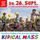 Sharepic für die Kidical Mass Pforzheim am 26.09.2026, ab 11 Uhr auf dem Waisenhausplatz. Das Bild zeigt im Vordergrund sieben Kinder auf und neben ihren mit gelben Luftballons geschmückten Fahrrädern.