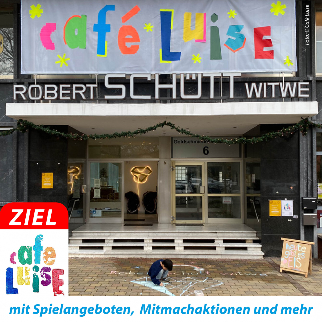 Sharepic für die Kidical Mass Pforzheim am 25.04.2026. Das Bild zeigt das Café Luise, wo die Kidical Mass dieses Mal endet.