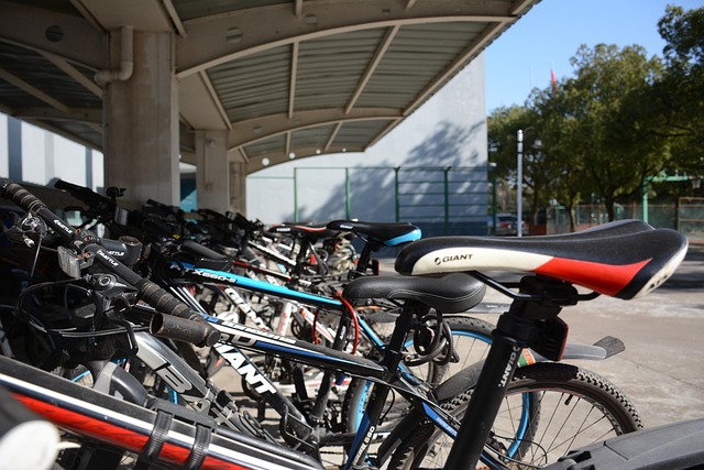Fahrräder abgestellt vor der Schule